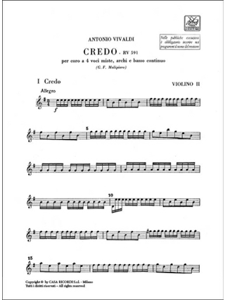 Credo RV 591 - VIVALDI - Partition - Matériels d'orchestre